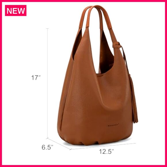 Slouchy Hobo Shoulder Bag with Cosmetic Bag, Vegan Leather, Tassels - Picture 5 of 8